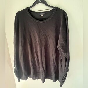 Cable & Gauge Black 3/4 Sleeve Crewneck Sweater  Ruffle Side Slits Women’s Sz 2X